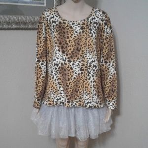 Hannah Woman Cotton Leapord Print Top 2X